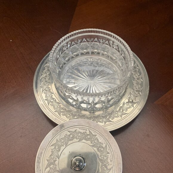 1878 Victorian Pressed Glass Butter Dish Silverplate Tray & Lid Percival Vickers - Picture 3 of 16